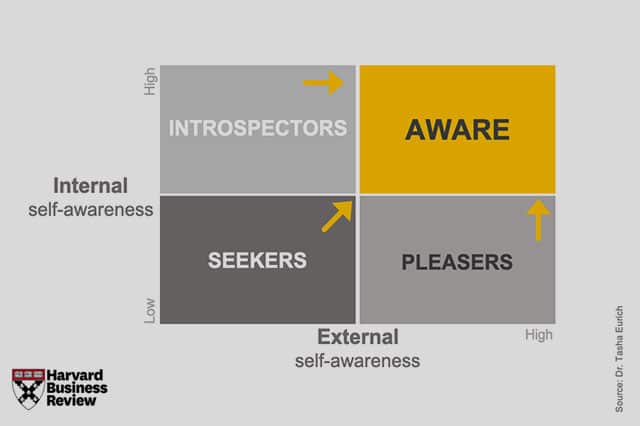 Self awareness quadrants diagram | Harvard Business Review | MeQ personality assessment